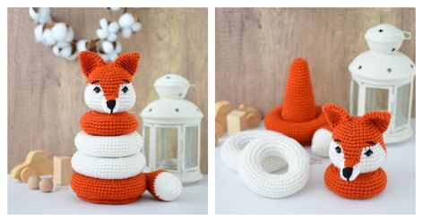 This Fox Stacking Toy Free Crochet Pattern is a great project to make educational toys for children. It will be cherished for years to come. Baby Stacking Toys, Chicken Gifts, Crochet Baby Toys, Little Duck, Crochet Home Decor, Stacking Toys, Toy Pattern, Toys For Children, Shawl Crochet Pattern