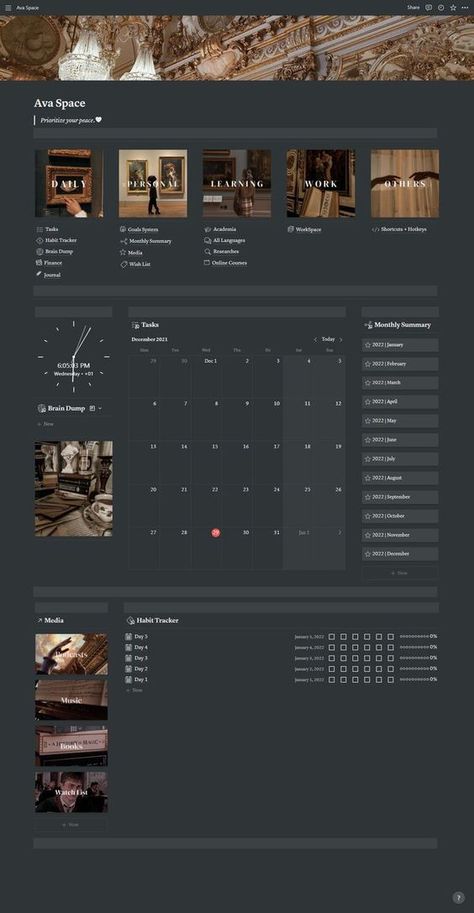 Banners For Notion, Dark Academia Notion Template, Dark Academia Notion, Academia Notion, Aesthetic Dark Academia, Notion Templates, Digital Organization, Notes Inspiration, Notion Template