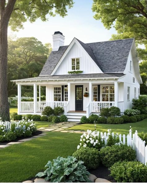 Small Cottage Homes, Suburban House, Cottage Style Homes, Home Garden Design, Design Garden, Farmhouse Exterior, Farmhouse Cottage, Cottage House Plans, Decoration Inspiration