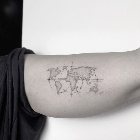 World Globe Tattoos, World Travel Tattoos, Globe Tattoos, K Tattoo, Map Tattoos, Travel Tattoo, Women Trends, Tattoo On, Geometric Tattoo