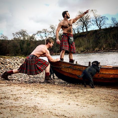 When you pose for a photo and the dog tries to help push the boat with you. #funnydogs #posingtwats #kilts #manpose #muscle #onwards #tallyho Scottish Man, Highland Games, Scottish Kilts, Men In Kilts, Silver Fox, Male Art, Kilt, Male Beauty, Bearded Men