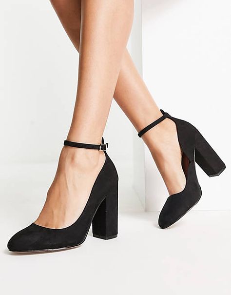 Be Mine Bridal Neima block heeled shoes in ivory satin | ASOS Black Shoes For Women Classy, Simple Black Heels Closed Toe, Black Close Toed Heels, Bridesmaid Shoes Black, Black Heels Closed Toe, Black Closed Toe Heels, Closed Toe Block Heels, Simple Black Heels, Black Wedge Heels