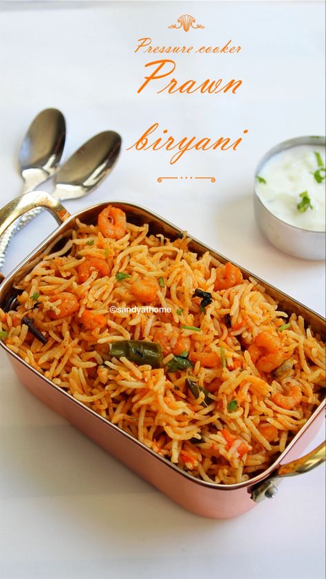 Prawn biryani in pressure cooker, Ramadan recipes | Sandhya's recipes Prawn Biryani Recipes, Prawn Biryani, Veggies And Chicken, One Pot Meal, Frozen Shrimp, Perfect Lunch, Biryani Recipe, Ramadan Recipes, Sliced Tomato