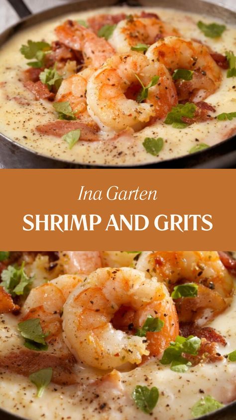 Ina Garten Shrimp And Grits Irish Shrimp Recipes, Shrimp And Grits Shooters, Christmas Eve Shrimp Dishes, Shrimp And Gouda Cheese Grits Recipe, Healthy Grits Recipe, Creamy Shrimp And Grits Recipe Southern, Shrimp And Grits Sauce Recipe, Gouda Shrimp And Grits, Lemony Shrimp And Bean Stew