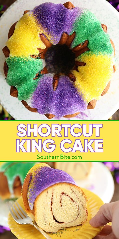 Homemade King Cake, Fat Tuesday Food, Mardi Gras Desserts, King Cake Recipe Easy, King Cake Recipe, Cake Recipes At Home, Colorful Cake, Mardi Gras King Cake, Mardi Gras Food