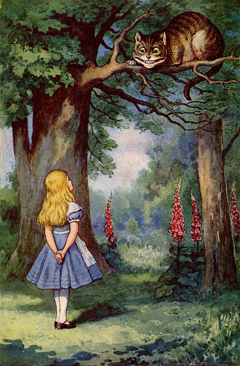 Cheshire Cat, In The Woods, The Tree, A Cat, Alice In Wonderland, A Girl, Art