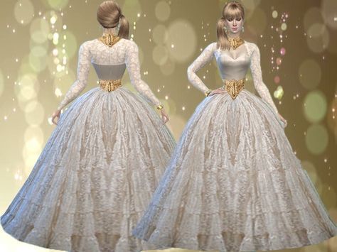 Lace off white Ball Gown http://www.thesimsresource.com/members/TrudieOpp/downloads/details/category/sims4-clothing-female-teenadultelder-formal/title/lace-off-white-ball-gown-mesh-needed/id/1343273/ Sims 4 Cc Ball Gowns, Sims 4 Wedding Dress, Sims4 Clothing, Los Sims 4 Mods, Sims 4 Royal, Sims Medieval, Royal Clothes, The Sims 4 Pc, White Ball Gowns