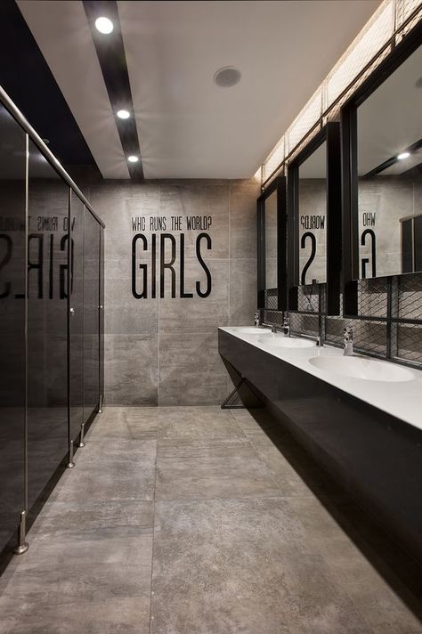 // r e s t r o o m Ruang Gym, Public Restroom Design, محطة وقود, Dance Studio Design, Wc Decoration, Wc Sign, Toilette Design, Gym Design Interior, Restaurant Bathroom