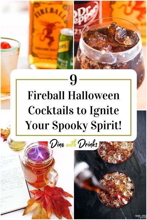 Collage of 4 fireball halloween cocktails. Fireball Cocktails, Halloween Jello, Halloween Shots, Spooky Halloween Food, Spicy Cocktail, Halloween Cocktail, Beach Cocktails, Easy Cocktail, Boozy Drinks