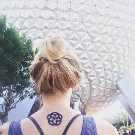 Walt Disney World's Epcot Logo Tattoo - Spaceship Earth Spaceship Earth Tattoo, Epcot Tattoo Ideas, Tattoo Spaceship, Epcot Tattoo, Earth Tattoo, Disney Sleeve, Disney World Epcot, Disney Tattoo, Sweet Tattoos