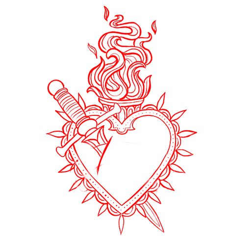 Scared Heart Tattoo Design, Sacred Heart Line Art, Trad Sacred Heart Tattoo, Scared Heart Tattoo Traditional, Sacred Heart Aesthetic, Traditional Heart Tattoo Design, Mexican Style Tattoos For Women, Sacred Heart Tattoo Women, American Traditional Sacred Heart Tattoo