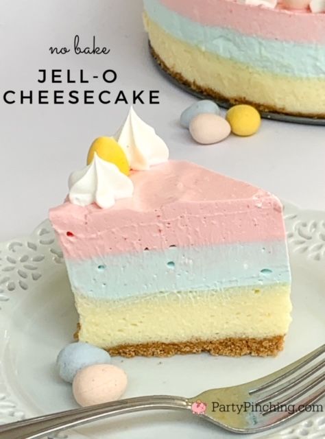 Dessert Recipes Easter Simple, Cheesecake Recipes For Easter, Easter Cake Roll Recipes, Easter Cheesecake Ideas, Cheesecake Recipes Easter, Desserts For Easter Dinner, Easter Jello Cake, Easter Jello Recipes, Jello Cheesecake Recipes