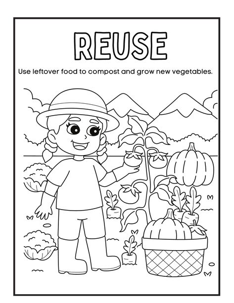 Reduce, Reuse, Recycle Coloring Pages FREE Importance Of Recycling, Earth Day Coloring Pages, Recycle Symbol, Conservation Of Natural Resources, Reduce Reuse, Water Drawing, Reduce Reuse Recycle, Earth Day Activities, Reuse Recycle