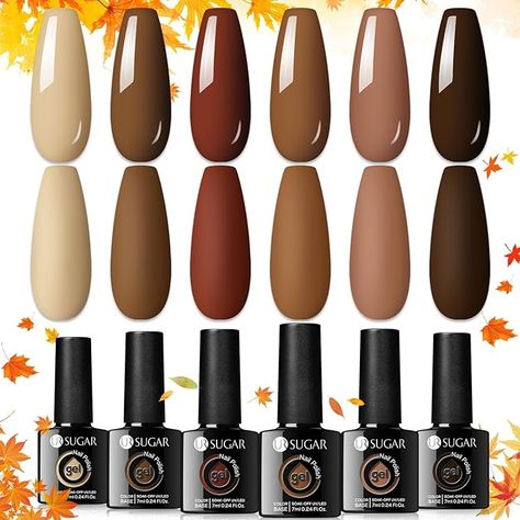 Amazon.com : UR SUGAR Fall Winter Gel Nail Polish Set, 6 Colors Brown Gel Polish Set Caramel Coffee Burgundy Red Khaki Gel Nail Polish Kit Autumn Winter Gel Polish Set Soak Off Manicure Kit for Women : Beauty & Personal Care Winter Gel Polish, Brown Gel Polish, Nail Art Fall, Hottest Nail Trends, Winter Nail Colors, Routine Life, Brown Nail, Soak Off Gel Nails, Gel Polish Nail Art