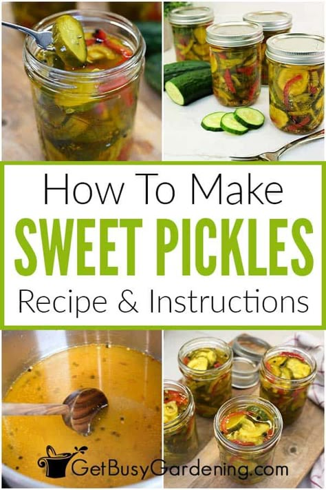 Sweet Refrigerator Pickle Recipe, Sweet Mixed Pickles Canning Recipes, Canning Sweet Pickles Recipe, Canning Sweet Gherkin Pickles, Sweet Gherkins Pickles Recipes, Easy Sweet Pickle Recipe, Canned Sweet Pickles Recipe, Sweet Pickles Homemade Canning, Sweet Pickle Brine Recipe