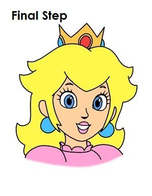 Draw Princess Peach Final Step Draw Princess Peach, How To Draw Princess, How To Draw Mario, Peach Mario Bros, Super Mario Brothers Party, Peach Pillow, Peach Paint, Mario And Princess Peach, Peach Mario