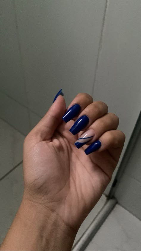 Trio Nails, Nails Azul, Navy Blue Nail Designs, Acrylic Nails Almond Shape, Tiger Nails, Hoco Nails, Holloween Nails, Dark Blue Nails, Navy Nails