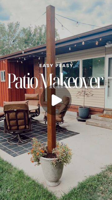 Haley Orrock on Instagram: "Turns out you don’t have spend a ton of time or money to make a lovely patio space. 
•
I actually spent a week and a half cleaning and power washing the patio area, and we only spent 1 evening and 1 morning setting the concrete and hanging the patio lights. It really was “easy peasy”. 
•
Here’s how we did it!
- First, I tested all sorts of chemicals on the patio and it turns out, power washing it is so much easier. I borrowed this one!
- Next, I got these resin pots from Walmart, placed a treated 4x4x8 post inside, filled the bottom 1/3 with gravel, and the next 1/3 with quick set concrete. 
- You can use a level and attach some scrap wood (like this furring strip) to keep the post upright while the cement dries. 
- Next, we screwed in these eyelet screws to the Cement Patio Ideas, Patio Extension Ideas, Resin Pots, Patio Extension, Cement Patio, Power Washing, Patio Lights, All Ideas, Patio Makeover