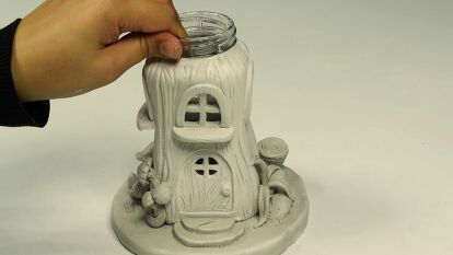 Diy Drum Shade, Diy Fairy House, Mushroom Jar, Crafts With Glass Jars, Old Washing Machine, Coffee Jar, Clay Fairy, Pin Crafts, Clay Fairy House