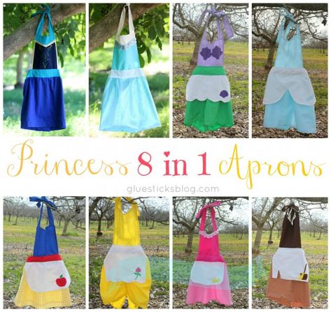 Princess Apron Pattern, Disney Princess Aprons, Disney Aprons, Free Apron Pattern, Dress Up Aprons, Princess Aprons, Costume Carnaval, Apron Tutorial, Diy Apron