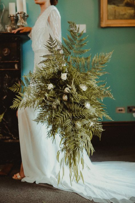 Art Deco Glam Wedding Ideas - Polka Dot Bride Glam Wedding Ideas, Fern Centerpiece, Woodland Wedding Bouquet, Fern Bouquet, Fern Wedding, Greenery Wedding Bouquet, Cascading Wedding Bouquets, Interracial Wedding, Vintage Wedding Photos