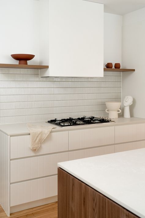 Coloured Tile Splashback Kitchen, Tile Splashback Kitchen, Amsterdam Kitchen, Kitchen Splashback Ideas, Barwon Heads, Easy Eyeshadow, Kitchen Splash Back, Kitchen Splashback Tiles, Timber Stair