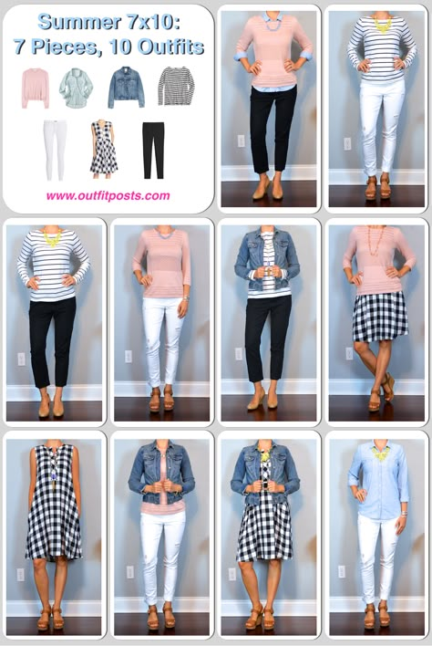 outfit post: 7 pieces, 10 outfits – summer! 10 Piece Wardrobe, Minimalist Closet, Fashion Capsule Wardrobe, Clothing Blogs, Jeans Outfits, Summer Capsule Wardrobe, Travel Outfits, Capsule Outfits, Warm Weather Outfits