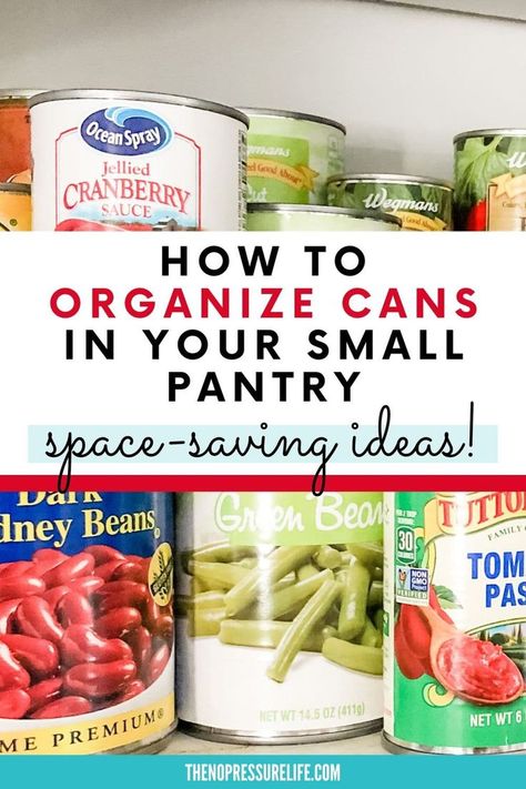 Looking for canned food storage ideas? These are some seriously smart ways to organize cans in your small pantry and kitchen cabinets! Organize Cans In Cabinet, Diy Can Holder Pantry, Diy Can Storage Pantry, Pantry Canned Goods Organization, Canned Food Organization, Canned Goods Organization, Can Good Storage Ideas, Can Organization In Pantry, Canned Food Storage Ideas