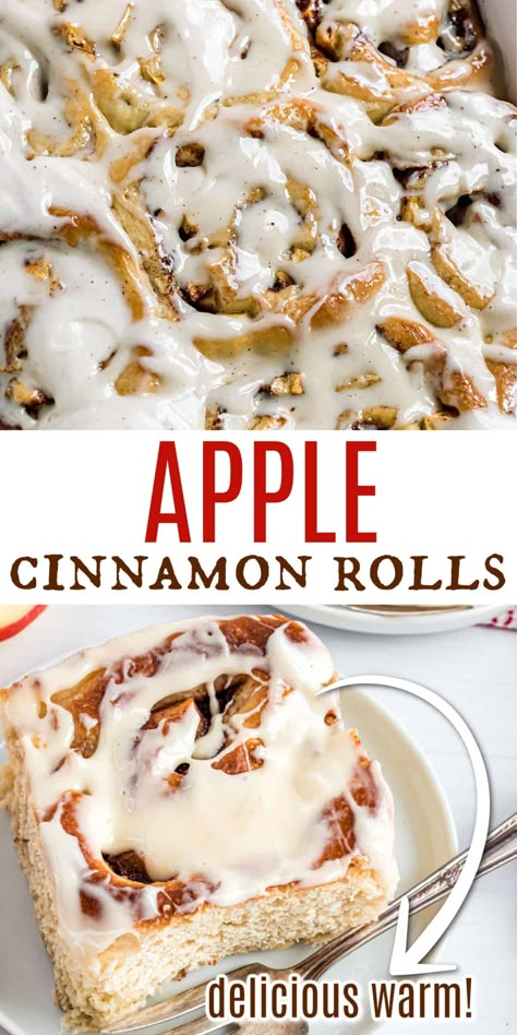 Getting out of bed is easy when Apple Cinnamon Rolls are waiting for you! These sweet rolls are filled with cinnamon spiced apples and topped with an apple cider glaze. The perfect fall breakfast treat! Apple Pie Cinnamon Rolls, Cinnamon Roll Recipes, Apple Cinnamon Rolls, Cinnamon Roll Recipe, Apple Pie Filling, Oreo Dessert, Cinnamon Rolls Homemade, Sticky Buns, S'mores