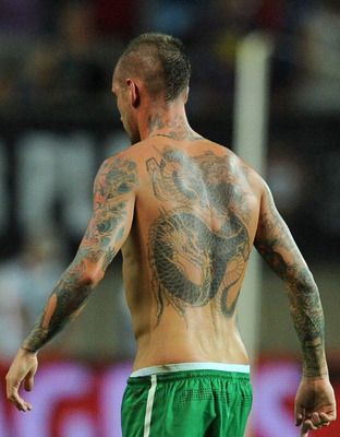 Raul Meireles  #tattoos Sergio Ramos Tattoo, Sergio Ramos Tattoos, David Beckham Tattoo, Soccer Player Tattoos, Ramos Tattoo, Depay Memphis, David Beckham Tattoos, Backpiece Tattoo, Memphis Depay