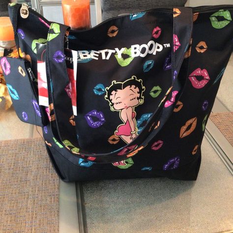 Tote Bag Ideas, Y2k Tote Bag, Betty Boop Black, Colorful Lips, Betty Boop Purses, Custom Purses, Daisy Wallpaper, Black Betty, Louis Vuitton Totes