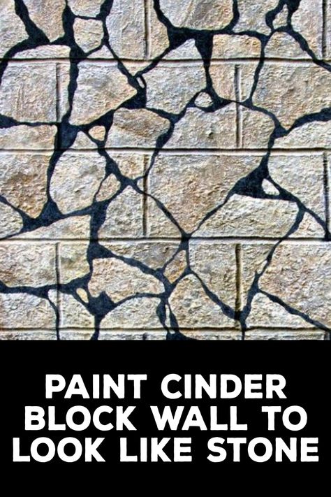 How to Paint Cinder Block Wall to Look Like Stone Backyard Cinder Block Wall Painting Ideas, How To Paint A Wall To Look Like Stone, Cinder Block Makeover, Paint Cinder Block Wall, Decorating Cinder Block Walls, Cinder Block Paint, Cinder Block House, Faux Stone Walls, Concrete Block Walls