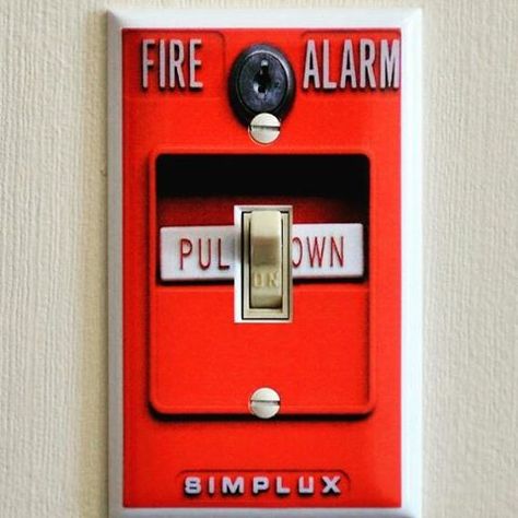 #DIY #Firefighter Idea: Making your own light switch cover. #fireprotection #DIYCrafts Fireman Room, Firefighter Bedroom, Firefighter Man Cave, Fire Truck Bedroom, Fire Truck Room, Firefighter Room, Truck Bedroom, Truck Room, Firefighter Decor