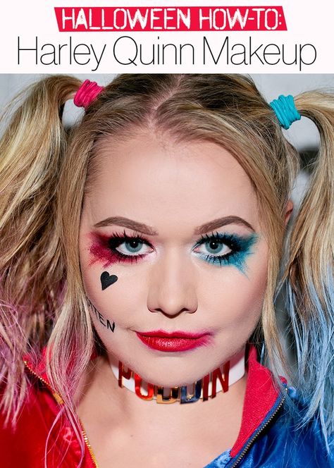 Harley Quinn Halloween makeup tutorial - yassss! Harley Quinn Makeup Tutorial, Harley Quinn Costume Diy, Easy Halloween Face Painting, Unique Halloween Makeup, Most Popular Halloween Costumes, Harley Quinn Halloween Costume, Harley Quinn Makeup, Harley Quinn Halloween, Creepy Halloween Makeup