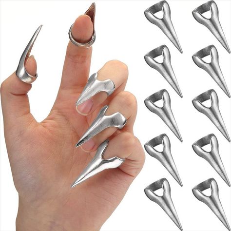 10 Pieces Halloween Finger Claws Cosplay Claws Rings Full Finger Set Retro Metal Nail Punk Rock Nail Finger Armor Gothic Talon Nail Fingertip Claw for Cosplay Nail Art Holiday Party (Silver) Cosplay Claws, Finger Claws, Finger Armor, Nail Finger, Ring Horror, Talon Nails, Hair Parting, Rock Nails, Nail Art Halloween