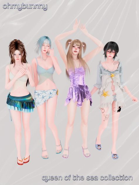 ANGEL ☾ QUEEN OF THE SEA COLLECTION ✰ | Patreon Siren Earrings, Cc Mods Sims 4, Queen Of The Sea, Angel Queen, Sea Starfish, Mermaid Top, Sea Siren, Mods Sims 4, Alpha Cc