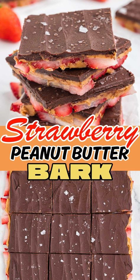 Meet my new favorite frozen Strawberry Peanut Butter Bark! This Tiktok viral 3-ingredient dessert recipe deserves every bit of praise. What could be better than spreading peanut butter and melted chocolate on slices of strawberries? Peanut Butter Bark Recipes, Peanut Butter Chocolate Bark, Frozen Strawberry Desserts, Bark Recipes Easy, Strawberry Peanut Butter, Kay Nutrition, Adorable Desserts, True Fruit, Peanut Butter Bark