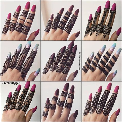 We love all of these ❤️😍 which one is your favorite 🔥 @doctorblogger ‼️ Mehndi Designs Finger, Henna Hand Designs, Mehedi Design, Indian Mehndi, Tato Henna, मेहंदी डिजाइन, Finger Henna Designs, Eid Mehndi Designs, Mehndi Designs 2018