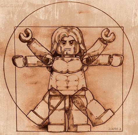 El hombre de Vitruvio en Lego, jeje Lego Tattoo, Da Vinci Vitruvian Man, Lego Boards, Vitruvian Man, Lego Minifigs, Lego Room, Lego Worlds, Art Parody, Cool Lego Creations