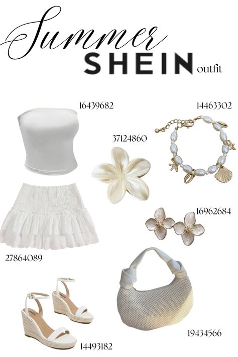 summer shein white outfit, boho style outfit, girly affordable summer outfit Beach Wear Outfits Shein, Caribbean Holiday Outfits, Holiday Outfits Summer Aesthetic, Vaca Outfits Beach Vacations, Shein Outfits Summer 2024 Codes, California Outfits Summer, White Vacation Outfit, Shein Outfits Codes, Vacation Outfits Shein