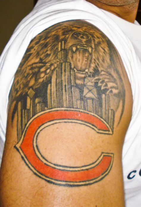 Chicago Bears Tattoo, Bears Tattoo, Bear Tattoo Designs, Tattoo Chest, Bear Tattoos, Bear Tattoo, Spine Tattoos, Custom Tattoo, Chest Tattoo