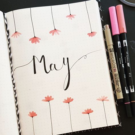 May - bujo inspiration - bullet journal ideas - month cover - pink tombow - pigma micron - handlettering - doodle - drawing - spring - flowers - quotes May Bullet Journal, Bullet Journal Month, Bullet Journal 2020, Inspiration Journal, Bullet Journal Cover Page, Bullet Journal Ideas, Bullet Journal Mood, Bullet Journal Aesthetic, Bullet Journal Notebook