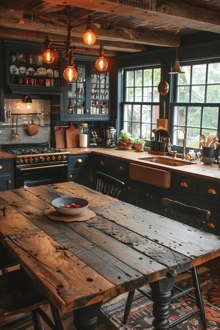 Countryside Kitchen, Cabin Kitchens, Boho Kitchen, Dream House Interior, Cottage Kitchen, English Countryside, Cabin Homes, Cottage Homes, Rustic Kitchen