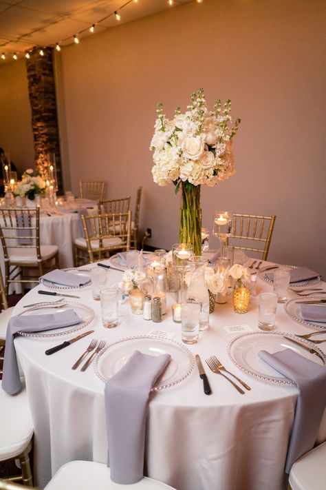 Tables designed by Magnolia Events Omaha at Cascio's Steakhouse. Midwest Wedding, Magnolia, Wedding Invitations, White Gold, Gold, White