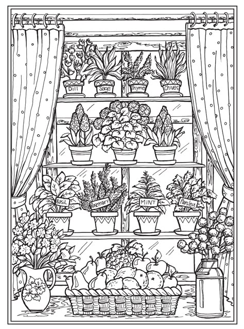 Country Kitchen Charm Coloring Book, Creative Haven Coloring Pages, Dover Coloring Pages, Creative Haven Coloring Books, Dover Publications, Colouring Sheets, Detailed Coloring Pages, Adult Colouring Pages, Colouring Printables