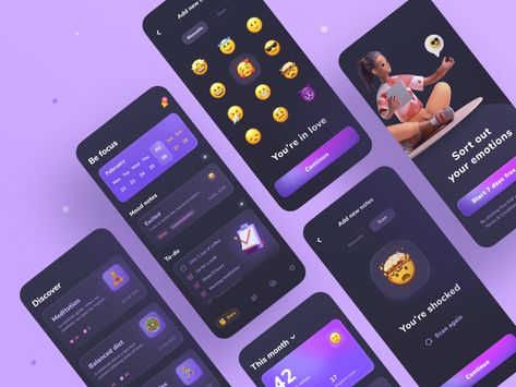 Mood tracker app 🤩 by Aleksandra Kulagina for Chili Labs on Dribbble Mood Tracker App, Diary App, Ux Design Mobile, Mood Diary, Journal App, App Design Layout, Movie App, App Interface Design, Charity Project