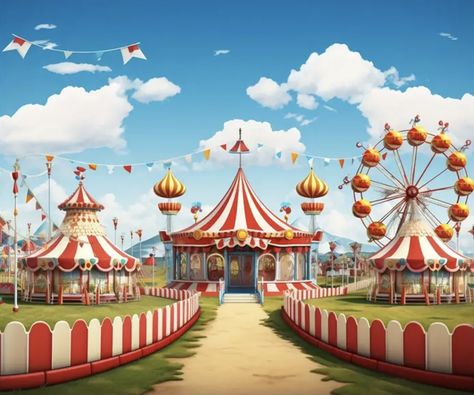 Circus Background, Carousel Birthday Parties, Carnival Background, Carousel Birthday, Parc D'attraction, Carnival Themes, Foto Baby, Birthday Party Banner, Party Background