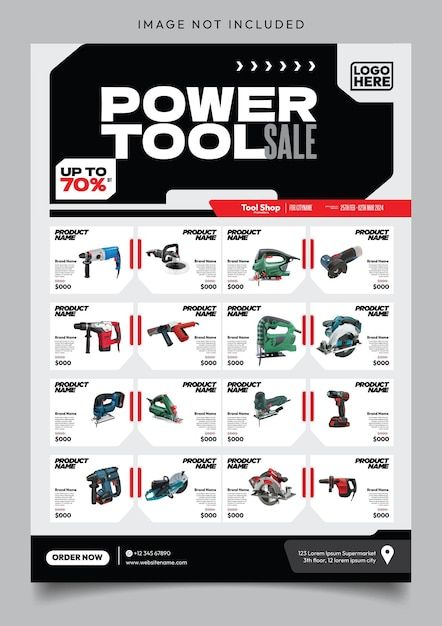 Power tool shop product promotion catalo... | Premium Vector #Freepik #vector Tools Catalogue Design, Product Sheet Design, Product Flyer Design, Product Catalog Design, Catalog Design Inspiration, Sales Sheet, Product Catalog Template, Promotion Flyer, Catalogue Layout