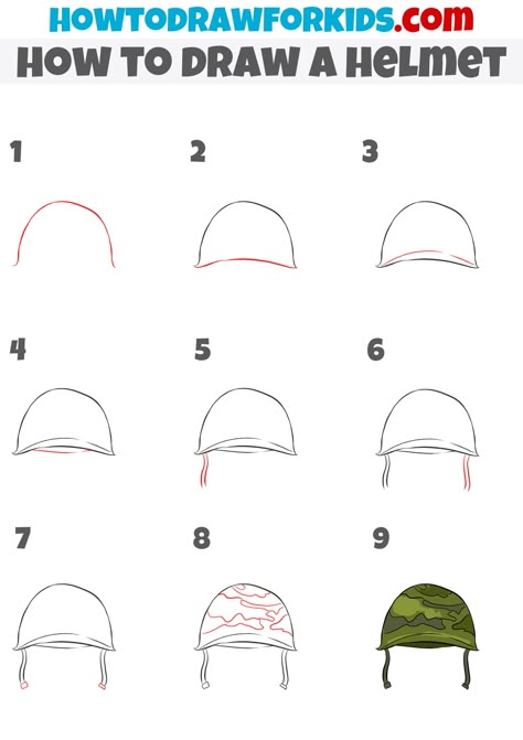 Military Hat Drawing, How To Draw A Helmet, Military Helmet Drawing, Soldier Helmet Drawing, Army Hat Drawing, Army Helmet Drawing, Army Drawing Easy, Drawing Helmet, English Drawing