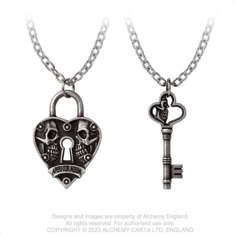 Couples Pendants, Carved Skulls, Love Locks, Couples Necklace, Alchemy Gothic, Love Lock, Couple Necklaces, Skull Carving, Chain Extenders